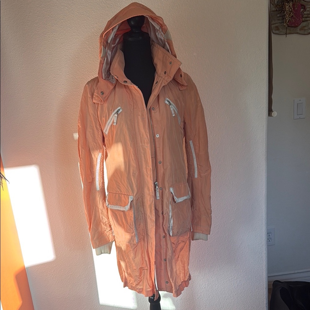 Elie Tahari Orange Utility Jacket with Hood and Weather-Resistant Material